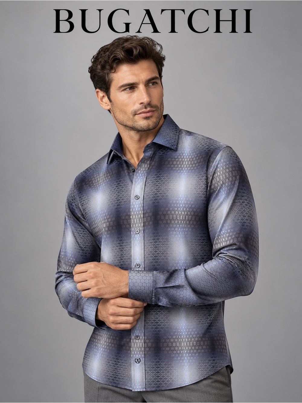 Bugatchi Uomo Geometric Ombré Long Sleeve Dress Shirt